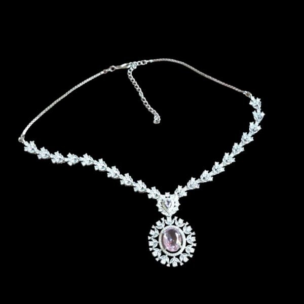 American diamond light pink necklace set