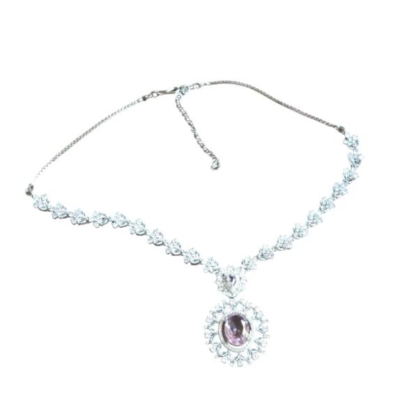 American diamond light pink necklace set