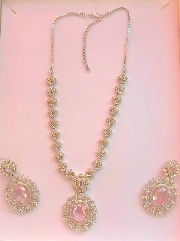 American diamond light pink necklace set