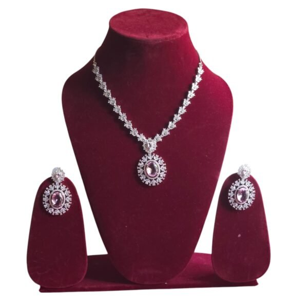 American diamond light pink necklace set